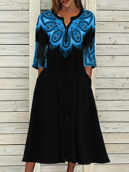 

Tribale 3/4 Manica Abito, Nero-blu, Casual Dresses
