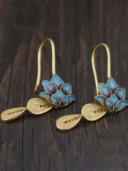 

Vintage Blue Lotus Peacock Feather Earrings, Golden, Earrings