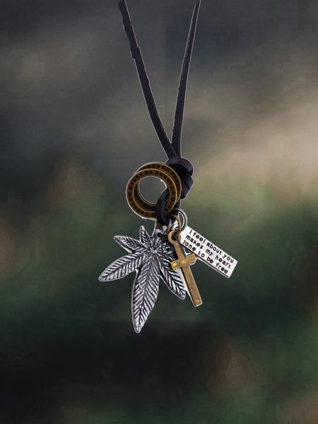 

Leaf Alloy Cowhide Belt Necklace, As picture, Necklaces