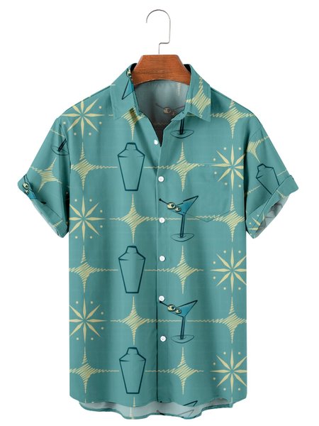 

Vintage Geometric Shirts, Blue, Men's Floral shirt