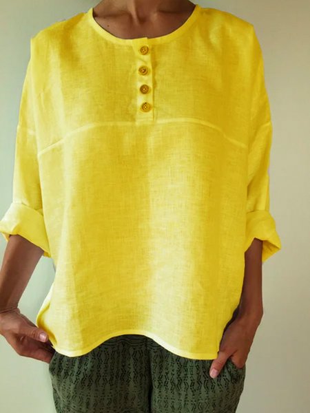 

Linen Solid Long Sleeve Shirts & Tops, Yellow, Tops