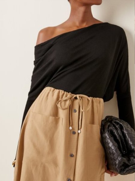 

Long Sleeve Shift Elegant Top, Black, Tops