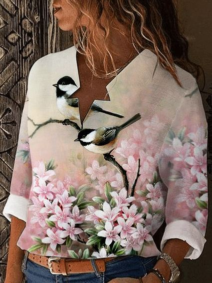 

Casual Long Sleeve Floral Shirts & Tops, As picture, Blouses & Shirts