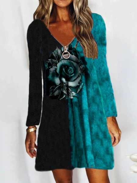

V Neck Casual Dresses, Lake blue, Mini Dresses