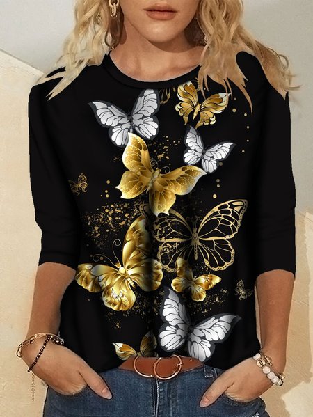 

Casual printed ladies long-sleeved round neck Shirts & Tops, Tees & T-shirts