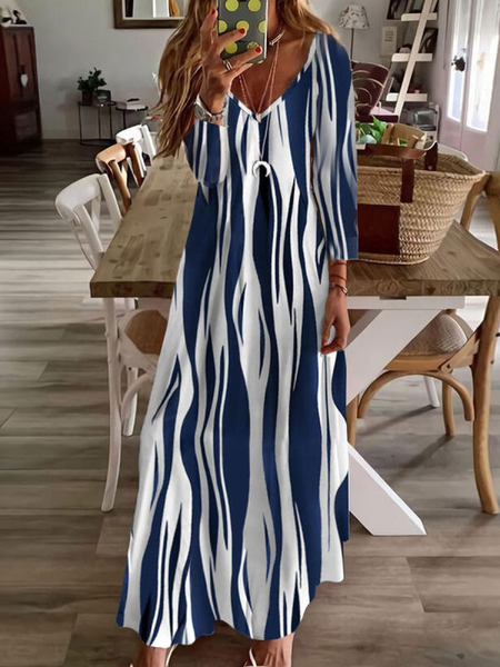 

V Neck A-Line Long Sleeve Dresses, As picture, Tie dye dress
