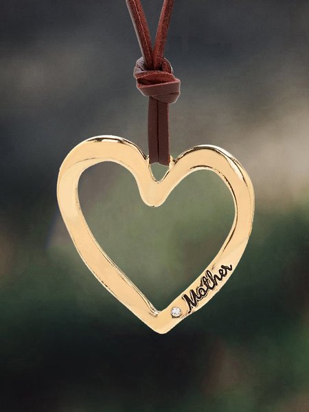 

Retro Golden Heart-Shaped Leather Necklace, As picture, Necklaces