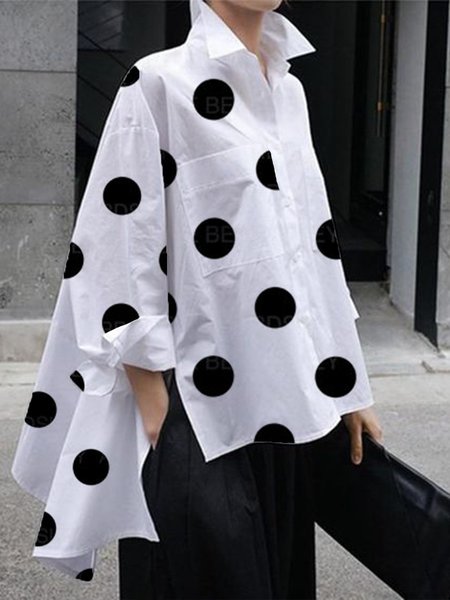 

Shirt Collar Polka Dots Shift Elegant Top, White, Blouses and Shirts