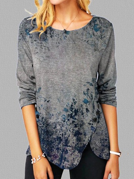 

Gray Casual Floral Printed Long Sleeve Round Neck Shirts & Tops, Blouses & Shirts