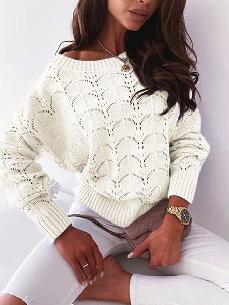 

Long Sleeve Casual Sweater, Beige, Sweaters