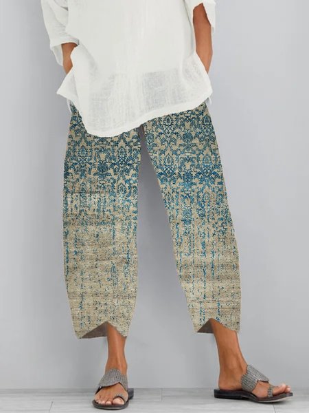 

Casual Plus Size Printed Pants, Blue, Pants
