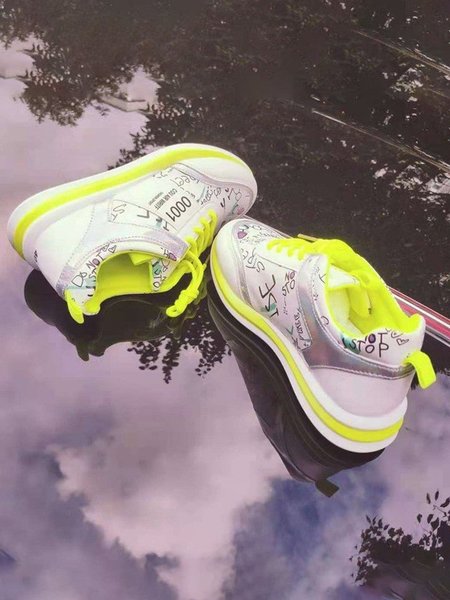 

Letter Graffiti Fluorescent Color Trendy Lace-up Sneakers, Fluorescent yellow, Sneakers
