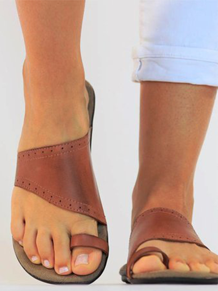 

Brown Flat Heel Leather Daily Summer Flats, Sandals & Slippers