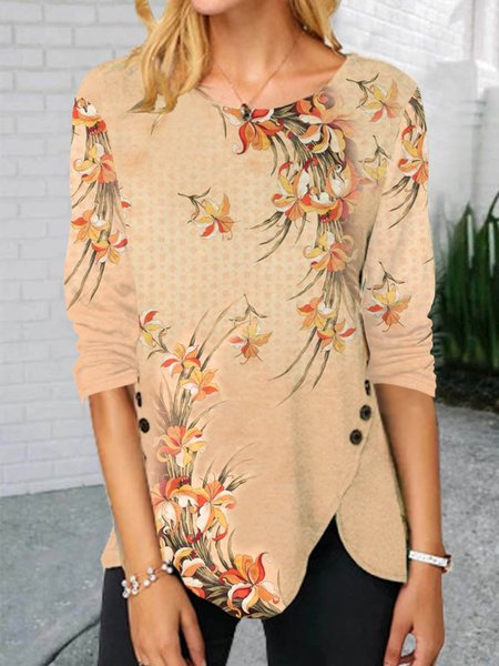 

Crew Neck Long Sleeve T-shirt, Khaki, T-Shirts