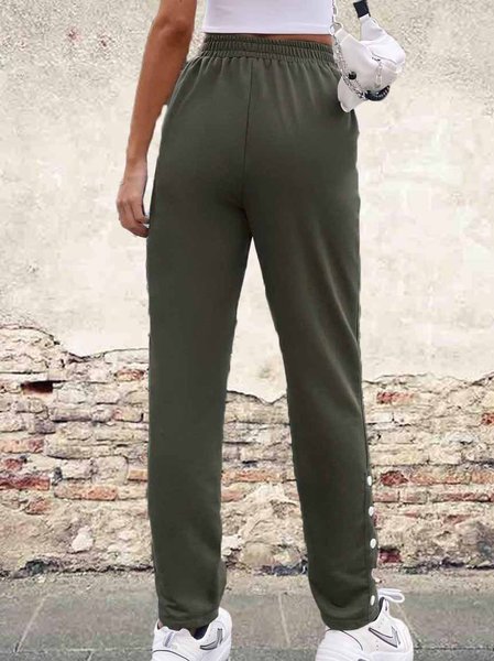 

Fashionable and casual elastic sports button trousers, Army green, Pants