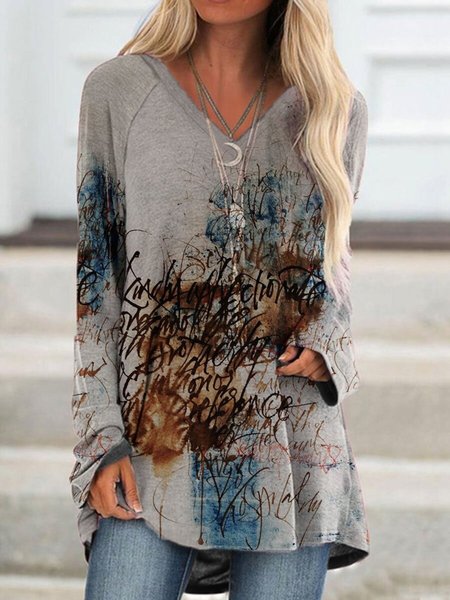 

Multicolore Astratto Arte Stampato Scollo a V Maniche Lunghe Dritto Casuale Camicie & Top, Blouses & Shirts