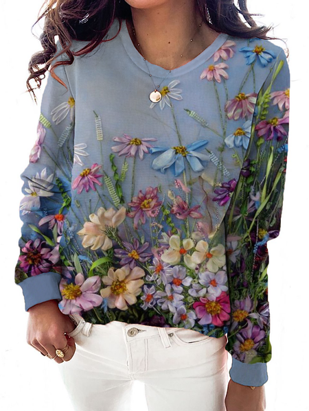 

Plus size Floral Long Sleeve Shirts & Tops, Blue, Blouses & Shirts