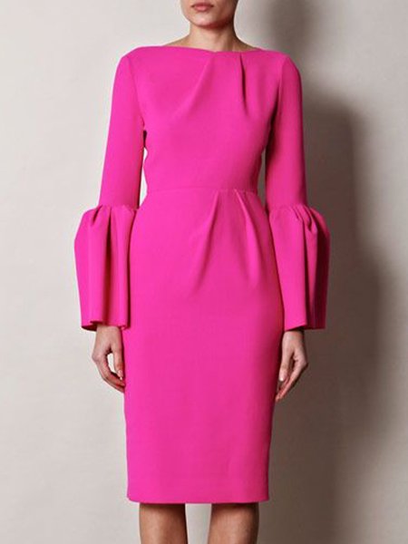 

Elegant Bateau/Boat Neck Plain Midi Dress, Pink, Midi Dresses