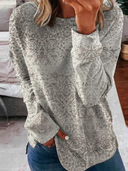 

Girocollo Stampato Casuale Camicie & Top, Grigio, Blouses & Shirts