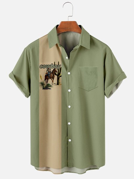 

Printed Shirt Collar Geometric Shirts & Tops, Green, Men's Floral shirt