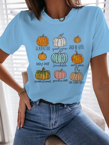 

Pumpkin Varieties Graphic Short Sleeve Casual Tee, Light blue, T-shirts