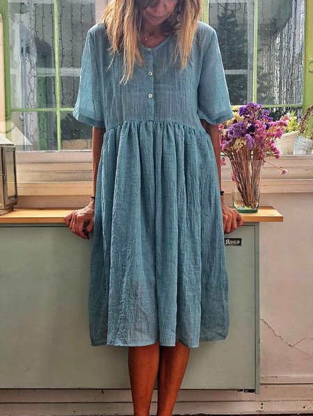 

Cotton Half Sleeve Dresses, Blue, Dresses