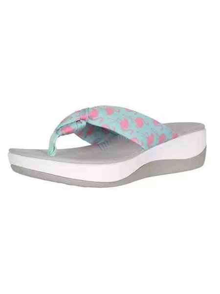 

Pink Flamingo Print Flip Flops, Green, Sandals