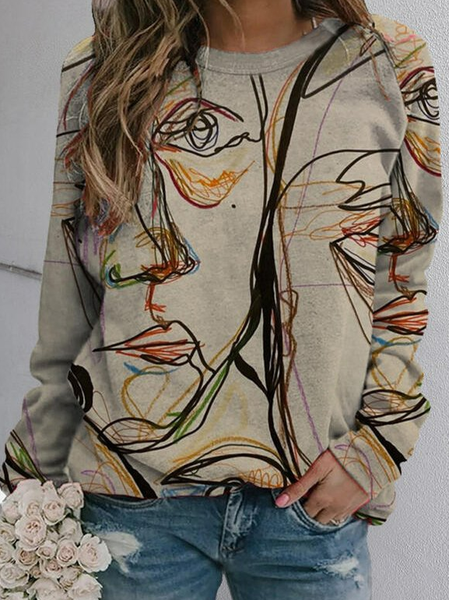 

Long Sleeve Abstract Sweatshirt, As picture, Hoodies & Sweatshirts