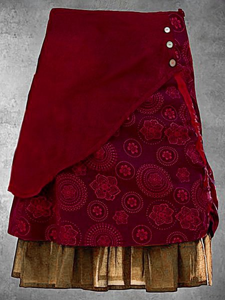 

Floreale Vintage Bohemian Mini Gonna Taglia Grande Misto Cotone, Rosso, Skirts