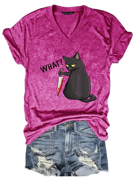 

What Cat Funny Graphic Casual Women Tshirt, Rose red, T-shirts