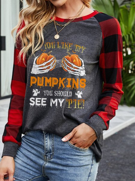 

Halloween Pumpkin Graphic Long Sleeve Casual Patchwork top, Gray, Hoodies&Sweatshirts