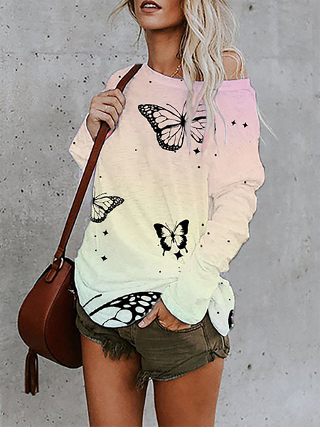 

Plus size Butterfly Printed Shirts & Tops, Pink, Blouses & Shirts