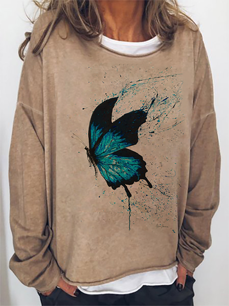 

Farfalla Casuale Stampato Camicie & Top, Cachi, Blouses & Shirts