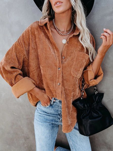 

casual corduroy plain shift Blouse, Orange, Blouses & Shirts