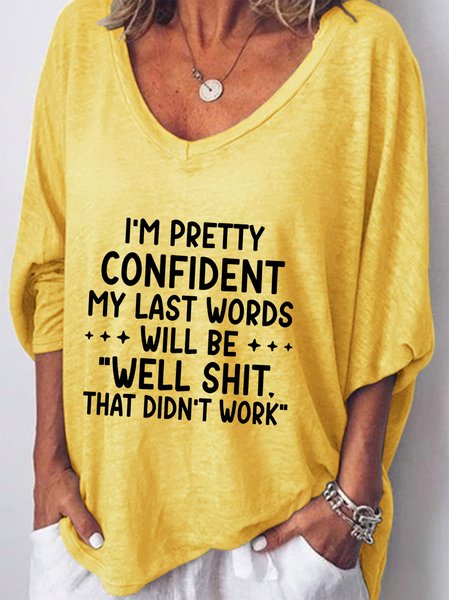 

My Last Words V-neck Long Sleeve Top, Yellow, Hoodies&Sweatshirts