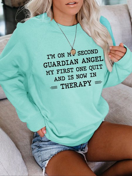 

I'm On My Second Guardian Angel Graphic Long Sleeve Sweatshirt, Green, Hoodies&Sweatshirts