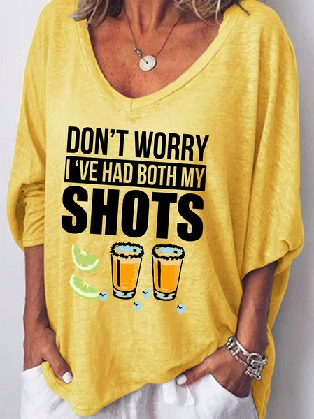 

Don’t worry I’ve had both my shots vaccination tequila Women's V-neck Long Sleeve Top, Yellow, Hoodies&Sweatshirts