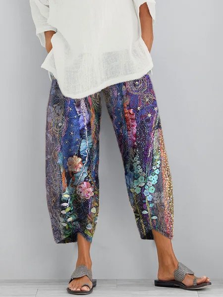 

Tasche Stampato Casuale Pantaloni, Viola, Pants