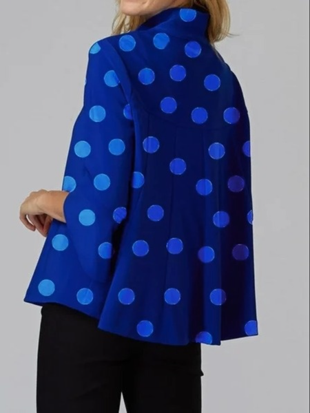 

Summer Fall Spring Daily Stand Collar 3/4 Sleeve A-Line Casual Tops, Blue, Blouses and Shirts