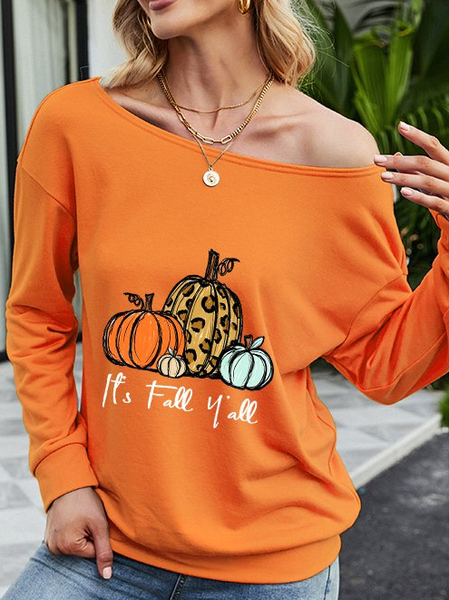 

It's Fall Y'all Sweatshirt Halloween Pumpkin Casual Long Sleeve Top, Orange, Hoodies&Sweatshirts