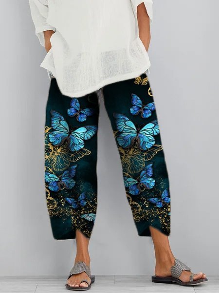 

Stampato Tasche Casuale Pantaloni, Blu scuro, Pants