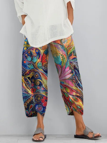 

Casuale Tasche Bohemian Stampato Pantaloni, Multicolore, Pants