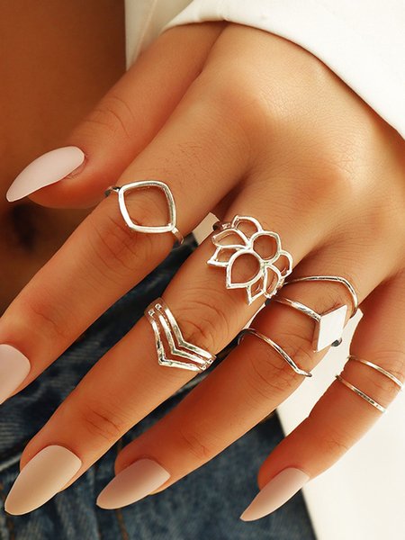 Simple Silver Lotus 8-piece Ring, As picture, Rings