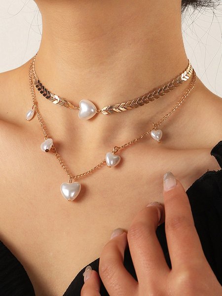 

Fashion Simple Double Love Pearl Necklace, As picture, Necklaces