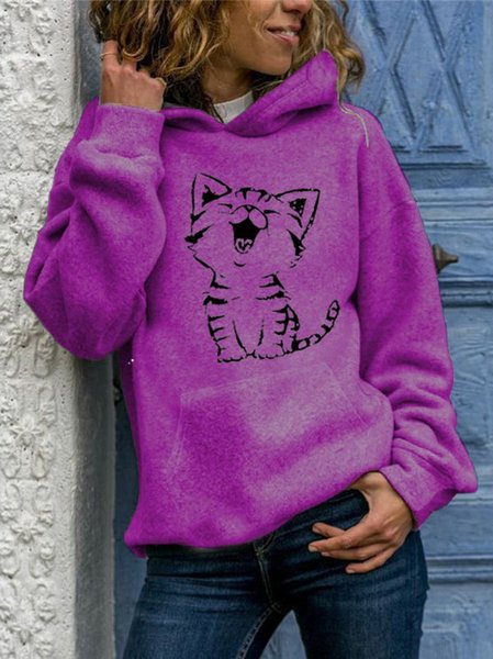 

Casual Hoodie Printed Long Sleeve Sweatshirt, Purple, Hoodies & Sweatshirts