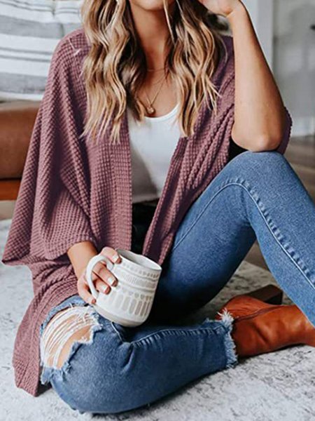 

Shift Long Sleeve Basic Knitted Outerwear, Fuchsia, Outerwear