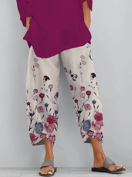 

Floral Shift Pants, Beige, Pants