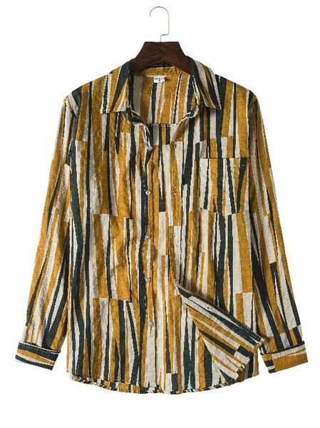 

Casual Shirt Collar Shirts & Tops, White-yellow, Men's shirts