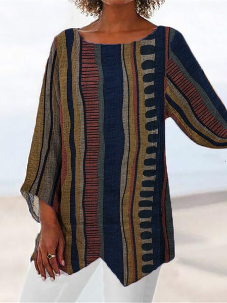 

Plus size Casual Vintage Striped Shirts & Tops, Multicolor, Blouses & Shirts