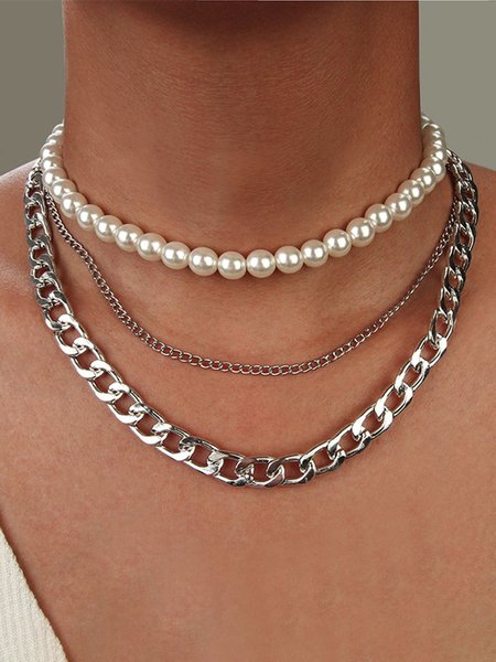 

Fashion Exaggerated Pearl Punk Thick Chain Necklace, As picture, Necklaces